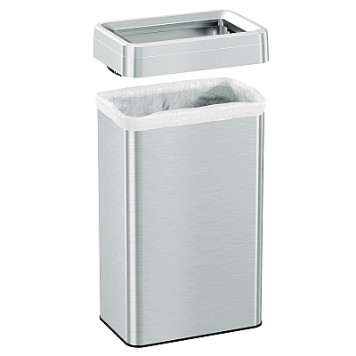 HLS Commercial Open Top Trash Can, Rectangular, 18 gal, Plastic/Stainless Steel, Silver (HLMHLS18UOT)