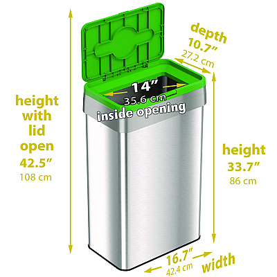 HLS Commercial Open Top Compost Bin with Color-Coded Lid, 21 gal, Plastic/Stainless Steel, Silver/Green (HLMHLS21UOTCOP)