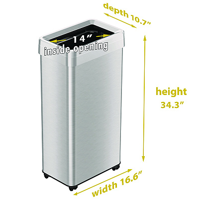 HLS Commercial Open Top Trash Can with Wheels, 21 gal, Plastic/Stainless Steel, Silver (HLMHLS21UOTM)