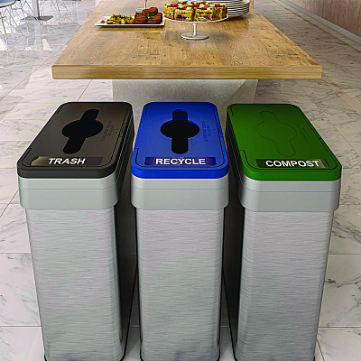 HLS Commercial Open Top Trash Bin with Wheels and Color-Coded Lid, 21 gal, Plastic/Stainless Steel, Silver/Black (HLMHLS21UOTMTRS)