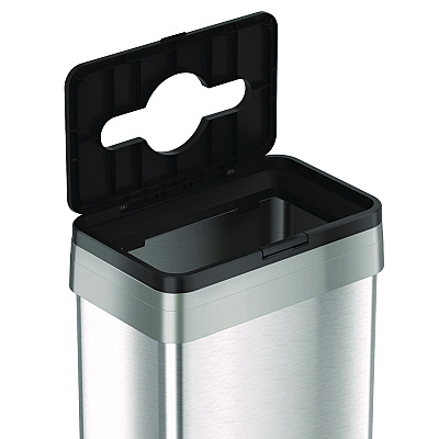 HLS Commercial Open Top Trash Bin with Wheels and Color-Coded Lid, 21 gal, Plastic/Stainless Steel, Silver/Black (HLMHLS21UOTMTRS)