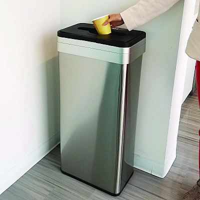 HLS Commercial Open Top Trash Can with Color-Coded Lid, 21 gal, Plastic/Stainless Steel, Silver/Black (HLMHLS21UOTTRS)