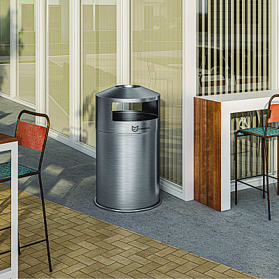 HLS Commercial Extra-Large Dual Side-Entry Trash Can, Outdoor, 50 gal, Stainless Steel, Silver (HLMHLS50DSO)