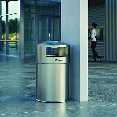 HLS Commercial Extra-Large Dual Side-Entry Trash Can, Outdoor, 50 gal, Stainless Steel, Silver (HLMHLS50DSO)