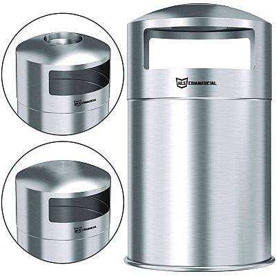 HLS Commercial Extra-Large Dual Side-Entry Trash Can, Outdoor, 50 gal, Stainless Steel, Silver (HLMHLS50DSO)