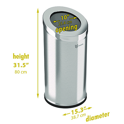 HLS Commercial Beveled Open Top Trash Can, 15 gal, Stainless Steel, Silver (HLMHLSC04G15A)