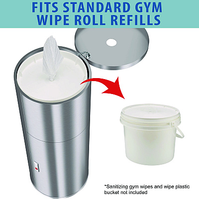 HLS Commercial Side-Entry Trash Can with Gym Wipe Dispenser, 9 gal, Stainless Steel, Silver (HLMHLSC09WSR)