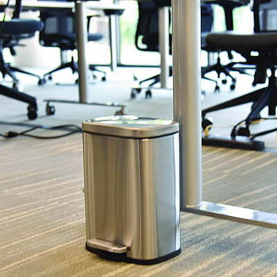 HLS Commercial Step Pedal Trash Can, 1.3 gal, Plastic/Stainless Steel, Silver (HLMHLSS01R)