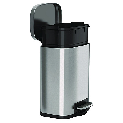 HLS Commercial Step Pedal Trash Can, 1.3 gal, Plastic/Stainless Steel, Silver (HLMHLSS01R)