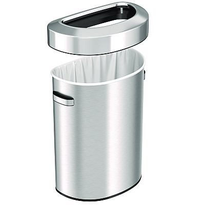 HLS Commercial Open Top Trash Can, Half-Round, 18 gal, Plastic/Stainless Steel, Silver (HLMHLS18DOT)