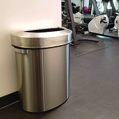 HLS Commercial Open Top Trash Can, Half-Round, 18 gal, Plastic/Stainless Steel, Silver (HLMHLS18DOT)