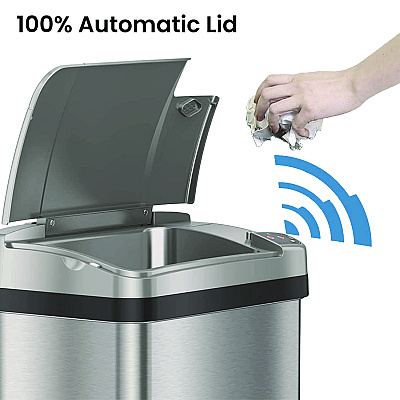 HLS Commercial Rectangular Sensor Trash Can, 4 gal, Plastic/Stainless Steel, Silver (HLMHLS04SS)