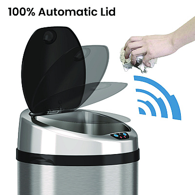HLS Commercial Sensor Trash Can, 8 gal, Plastic/Stainless Steel, Silver (HLMHLS08RCB)