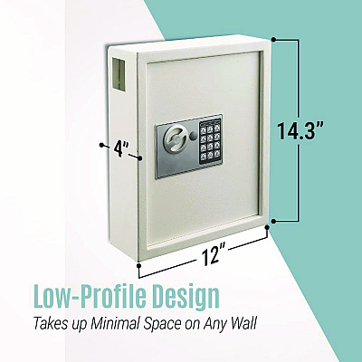 AdirOffice Steel Digital Lock Key Cabinet, 40-Key, 13 x 4 x 14.3, Stainless Steel 304, White (ALHI68040WHI)