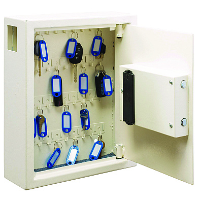 AdirOffice Steel Digital Lock Key Cabinet, 40-Key, 13 x 4 x 14.3, Stainless Steel 304, White (ALHI68040WHI)
