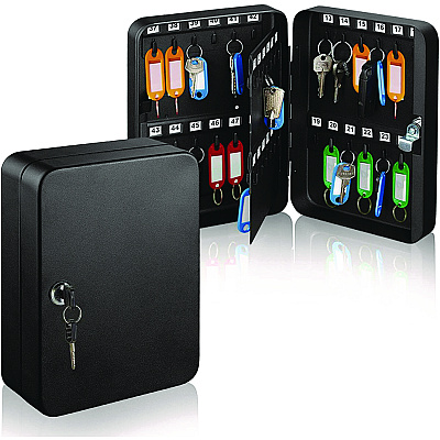 AdirOffice Steel Secure Key Cabinet with Key Lock, 48-Key, 7.1 x 3.1 x 10, Stainless Steel 304, Black (ALHI68148BLK)