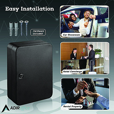 AdirOffice Steel Secure Key Cabinet with Key Lock, 48-Key, 7.1 x 3.1 x 10, Stainless Steel 304, Black (ALHI68148BLK)