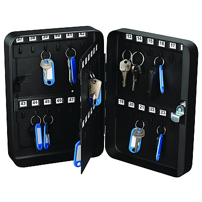 AdirOffice Steel Secure Key Cabinet with Key Lock, 48-Key, 7.1 x 3.1 x 10, Stainless Steel 304, Black (ALHI68148BLK)
