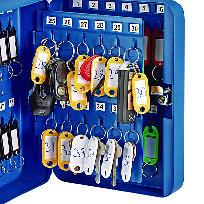 AdirOffice Steel Secure Key Cabinet with Key Lock, 48-Key, 7.1 x 3.1 x 10, Stainless Steel 304, Blue (ALHI68148BLU)