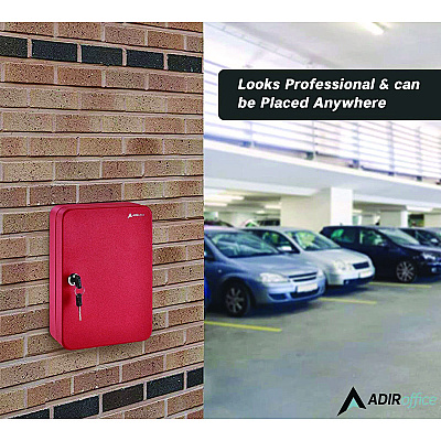AdirOffice Steel Secure Key Cabinet with Key Lock, 48-Key, 7.1 x 3.1 x 10, Stainless Steel 304, Red (ALHI68148RED)