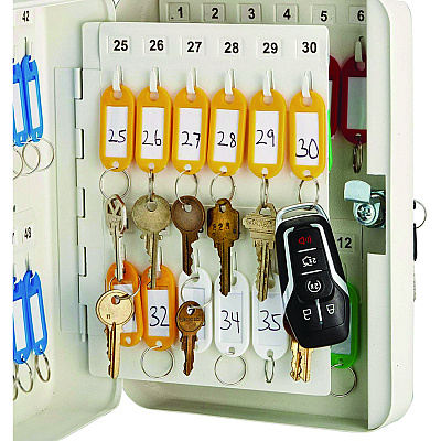 AdirOffice Steel Secure Key Cabinet with Key Lock, 48-Key, 7.1 x 3.1 x 10, Stainless Steel 304, White (ALHI68148WHI)