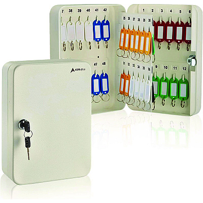 AdirOffice Steel Secure Key Cabinet with Key Lock, 48-Key, 7.1 x 3.1 x 10, Stainless Steel 304, White (ALHI68148WHI)