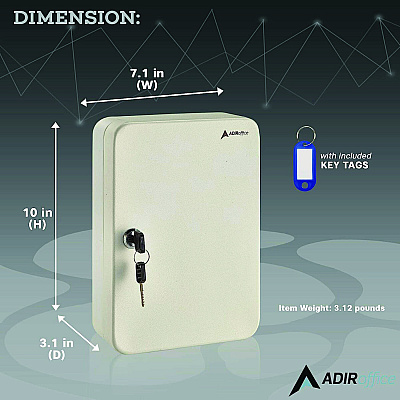 AdirOffice Steel Secure Key Cabinet with Key Lock, 48-Key, 7.1 x 3.1 x 10, Stainless Steel 304, White (ALHI68148WHI)