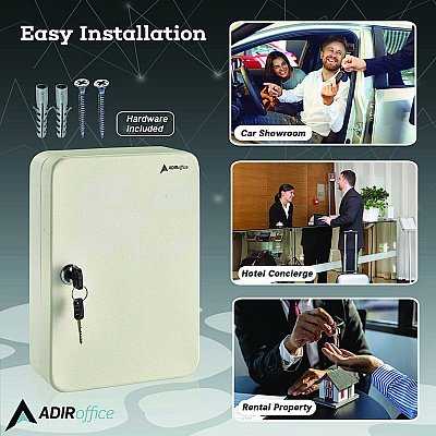 AdirOffice Steel Secure Key Cabinet with Key Lock, 48-Key, 7.1 x 3.1 x 10, Stainless Steel 304, White (ALHI68148WHI)