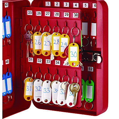 AdirOffice Steel Heavy-Duty Key Cabinet with Combination Lock, 48-Key, 7.1 x 3 x 10, Stainless Steel 304, Red (ALHI68248RED)