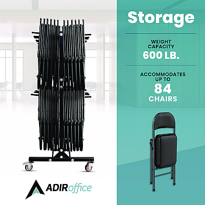 AdirOffice Steel Folding Chair Two-Tier Utility Cart, Metal, 1,000 lb Capacity, 33 x 65 x 68.5, Black (ALHI69003)