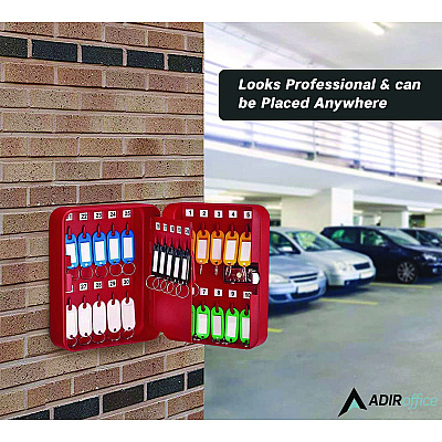 AdirOffice Steel Heavy-Duty Key Cabinet with Combination Lock, 30-Key, 6.4 x 3 x 8, Stainless Steel 304, Red (ALHI68230RED)