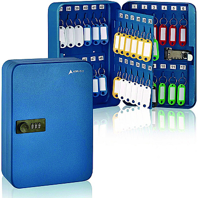 AdirOffice Steel Heavy-Duty Key Cabinet with Combination Lock, 48-Key, 7.1 x 3 x 10, Stainless Steel 304, Blue (ALHI68248BLU)
