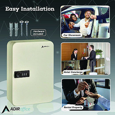 AdirOffice Steel Heavy-Duty Key Cabinet with Combination Lock, 48-Key, 7.1 x 3 x 10, Stainless Steel 304, White (ALHI68248WHI)