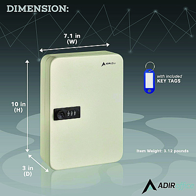 AdirOffice Steel Heavy-Duty Key Cabinet with Combination Lock, 48-Key, 7.1 x 3 x 10, Stainless Steel 304, White (ALHI68248WHI)