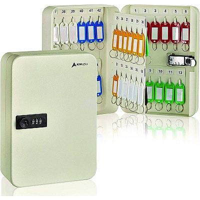 AdirOffice Steel Heavy-Duty Key Cabinet with Combination Lock, 48-Key, 7.1 x 3 x 10, Stainless Steel 304, White (ALHI68248WHI)