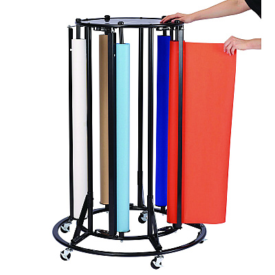 AdirKids Steel Large Paper Roll Holder Paper Dispenser Stand and Cutter w/Wheels, For Up to 3" dia x 36" Wide Rolls, Metal, Black (ALHIKI30001)