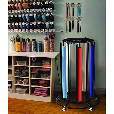 AdirKids Steel Large Paper Roll Holder Paper Dispenser Stand and Cutter w/Wheels, For Up to 3" dia x 36" Wide Rolls, Metal, Black (ALHIKI30001)