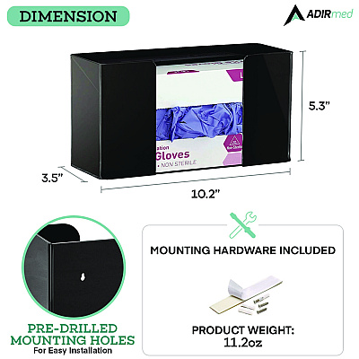 AdirMed Acrylic Glove Dispenser, Single Box Capacity, 10.2 x 3.5 x 5.3, Black (ALHI90201BLK)