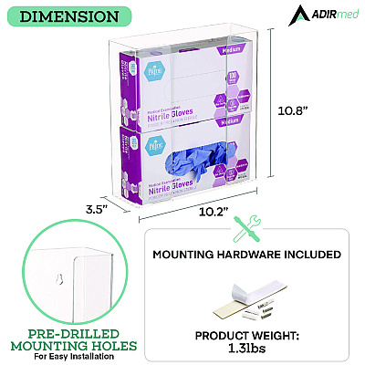AdirMed Acrylic Glove Dispenser, Double Box Capacity, 10.2 x 3.5 x 10.8, Clear (ALHI90202)