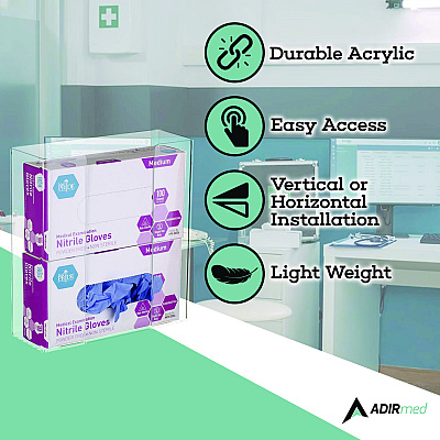 AdirMed Acrylic Glove Dispenser, Double Box Capacity, 10.2 x 3.5 x 10.8, Clear (ALHI90202)
