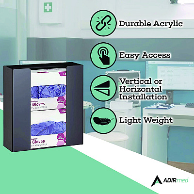 AdirMed Acrylic Glove Dispenser, Double Box Capacity, 10.2 x 3.5 x 10.8, Black (ALHI90202BLK)
