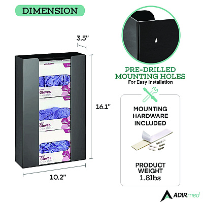 AdirMed Acrylic Glove Dispenser, Triple Box Capacity, 10.2 x 3.5 x 16.1, Black (ALHI90203BLK)