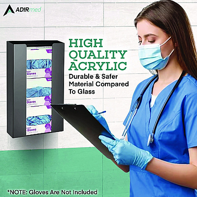 AdirMed Acrylic Glove Dispenser, Triple Box Capacity, 10.2 x 3.5 x 16.1, Black (ALHI90203BLK)