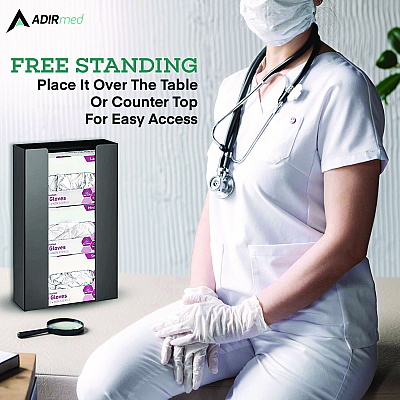 AdirMed Acrylic Glove Dispenser, Triple Box Capacity, 10.2 x 3.5 x 16.1, Black (ALHI90203BLK)