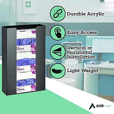 AdirMed Acrylic Glove Dispenser, Triple Box Capacity, 10.2 x 3.5 x 16.1, Black (ALHI90203BLK)