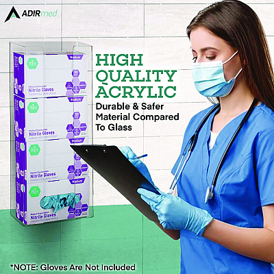 AdirMed Acrylic Glove Dispenser, Quad Box Capacity, 10.2 x 3.5 x 21.1, Clear (ALHI90204)