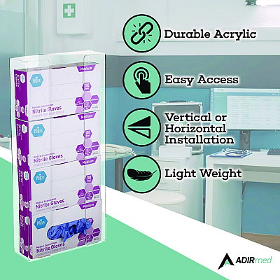 AdirMed Acrylic Glove Dispenser, Quad Box Capacity, 10.2 x 3.5 x 21.1, Clear (ALHI90204)