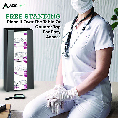 AdirMed Acrylic Glove Dispenser, Quad Box Capacity, 10.2 x 3.5 x 21.1, Black (ALHI90204BLK)
