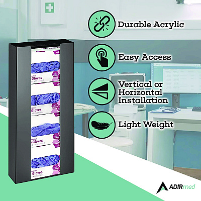 AdirMed Acrylic Glove Dispenser, Quad Box Capacity, 10.2 x 3.5 x 21.1, Black (ALHI90204BLK)