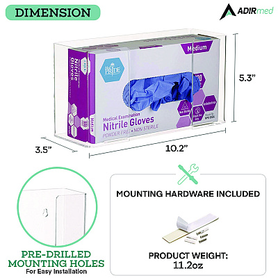 AdirMed Acrylic Glove Dispenser, Single Box Capacity, 10.2 x 3.5 x 5.3, Clear (ALHI90201)